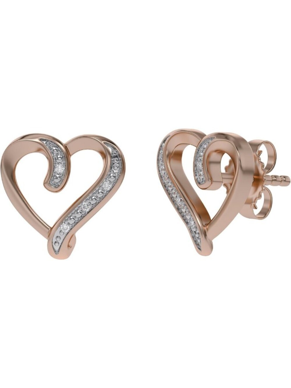 Elegant Heart Stud Earrings in 14K Gold Over Sterling Silver - Perfect Gift for